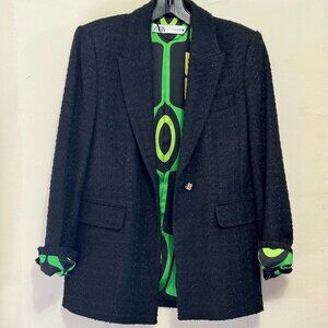 Zara NWOT Black Textured Tweed Blazer Jacket size L